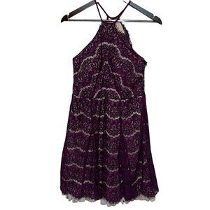 Francescas Burgundy Lace Overlay Mini Dress Racer Back Mini Women's Size Large